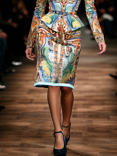 

Elegant Random Print Knee Length Skirt, As picture, Skirts
