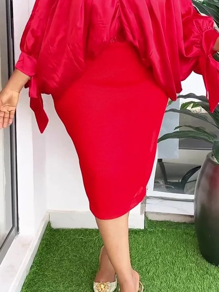 

Elegant Plain Wrapping Midi Skirt, Red, Skirts