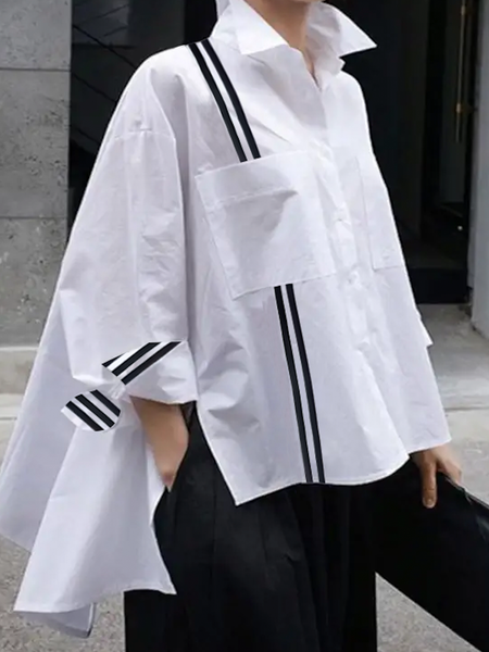 

Casual Striped Loosen Shirt, White, Blouses and Shirts