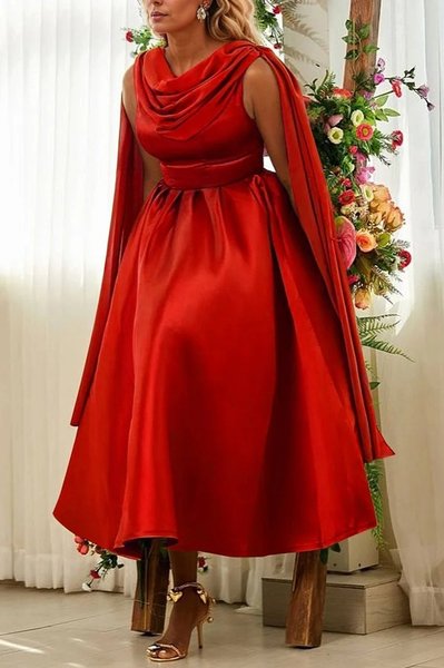 

Elegant Plain Ruched Maxi Party Dress, Red, Maxi Dresses