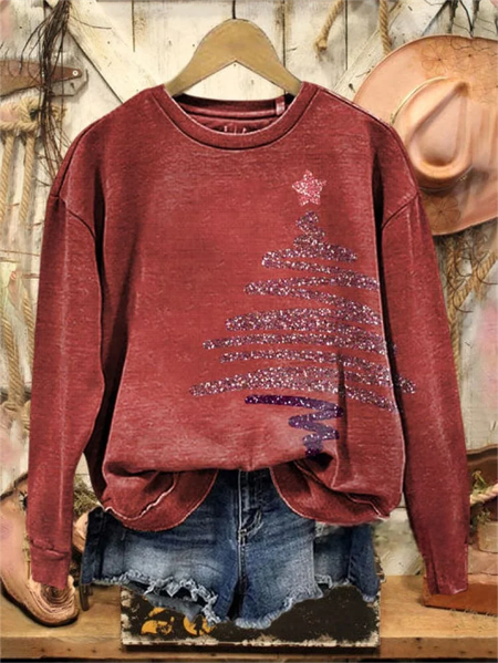 

Christmas Crew Neck Casual Sweatshirt, Wine red, Hoodies&Sweatshirts