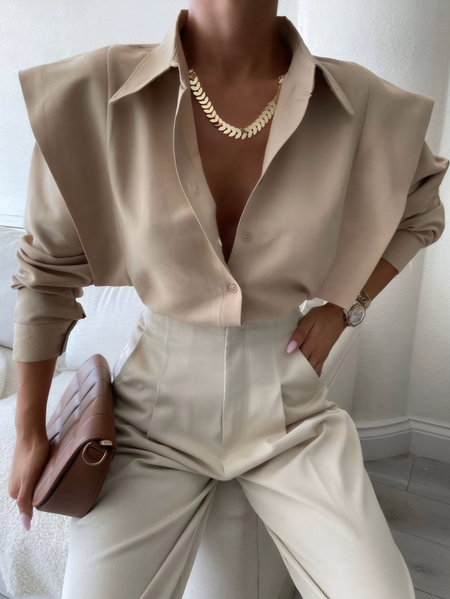 Casual Plain Buttoned Shirt, As picture, Blouses and Shirts