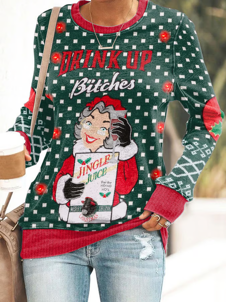 

Women'S Retro Drink Up Bitches Christmas Print Casual Loose Sweatshirt, As picture, Hoodies&Sweatshirts