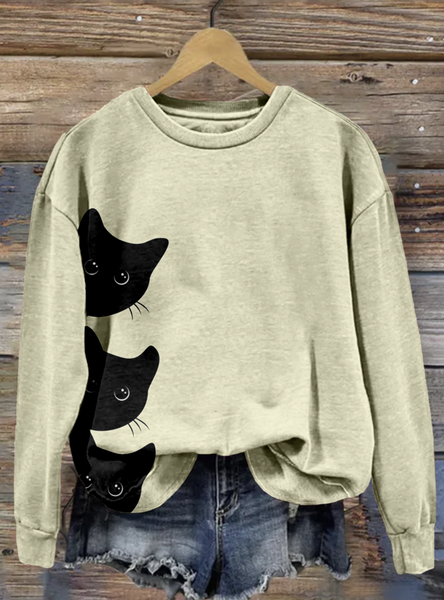 

Casual Hoodie Cute Cat Print Hoodie, Apricot, Hoodies & Sweatshirts