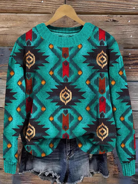 

Casual Crew Neck Ethnic Sweatshirt, Green, Hoodies & Sweatshirts
