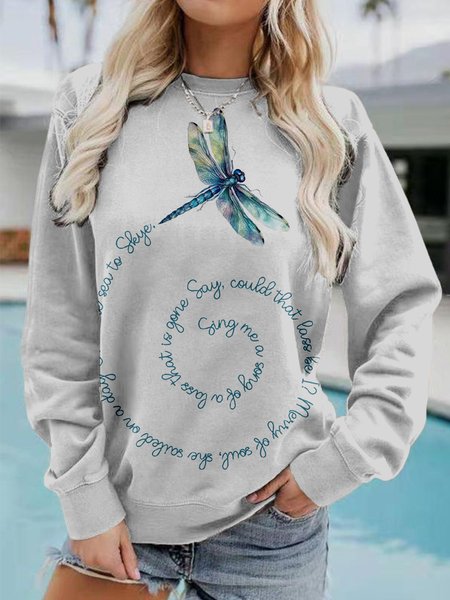

Women's Dragonfly Print Long Sleeve Crew Neck Novelty Sweatshirt, Gray, Sweatshirts & Hoodies