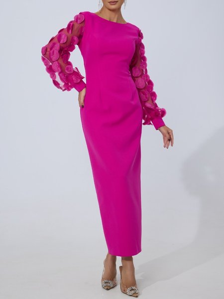 

Elegant Plain Split Joint Crew Neck Maxi Dress, Rose red, Maxi Dresses
