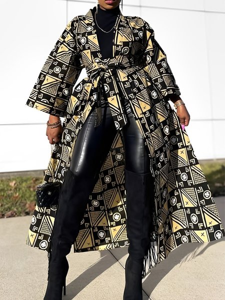 

Urban Abstract Plaid Trench Coat Belt, As picture, Coats