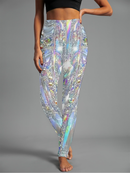 

Casual Geometric Long Leggings, Silver, Leggings