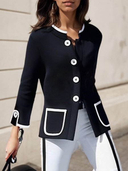 

Daily Urban Pockets Buttoned uttoned Crew Neck Jacket, Black, Jackets