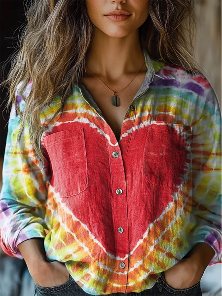 

Women's Long Sleeve Shirt Spring/Fall Heart/Cordate Shirt Collar Holiday Going Out Casual Top, Red, Shirts
