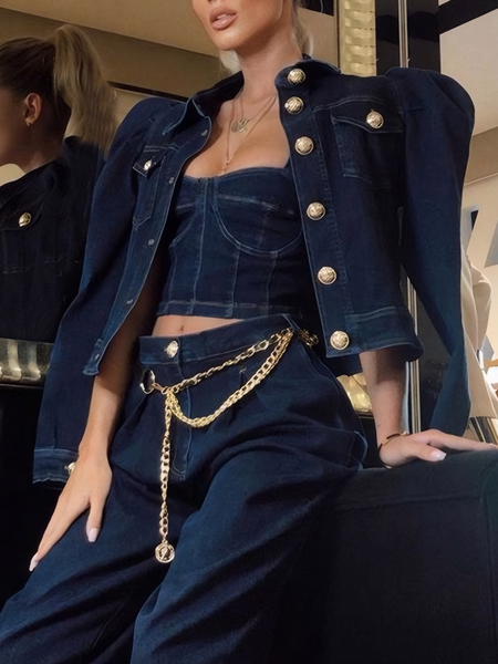 Urban Plain Shawl Collar Denim Coat, Blue, Jackets