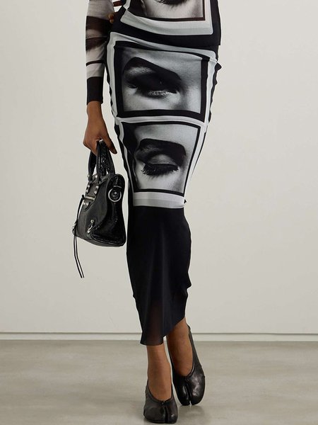 

Urban Printing Bodycon Maxi Skirt, Black, Skirts