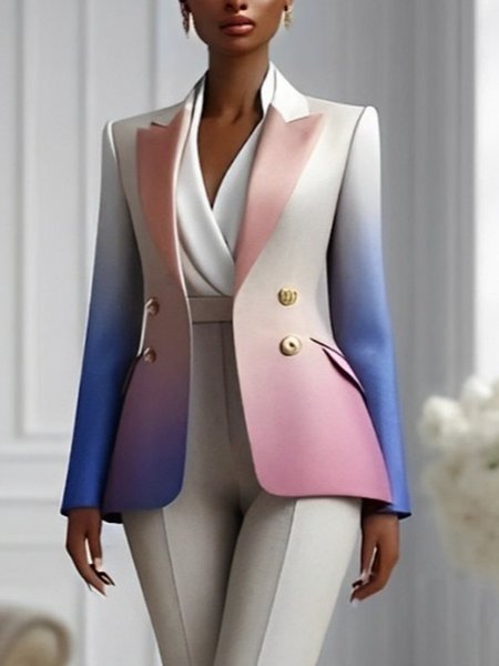 

Elegant Gradient Pattern Lapel Collar Blazer, As picture, Blazers
