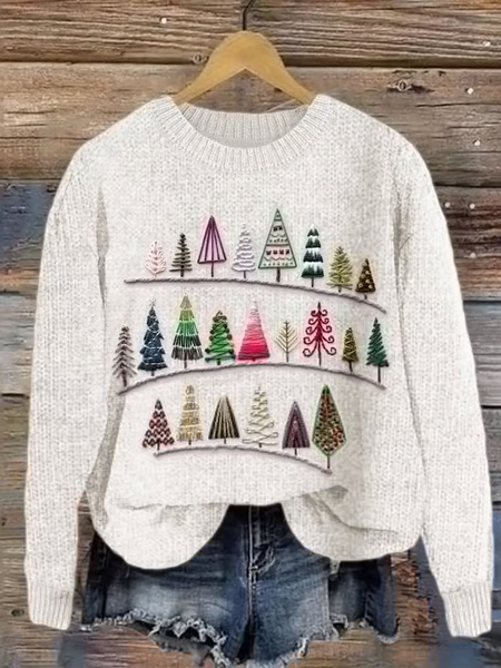 

Women Knitted Christmas Long Sleeve Comfy Casual Sweater, White, Sweaters
