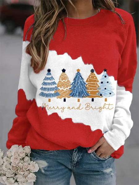 

Women's Christmas Tree Merry And Bright Print Sweatshirt, Red, Hoodies&Sweatshirts