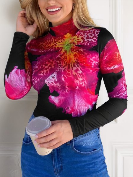

Casual Floral Printing T-shirt, As picture, Tees