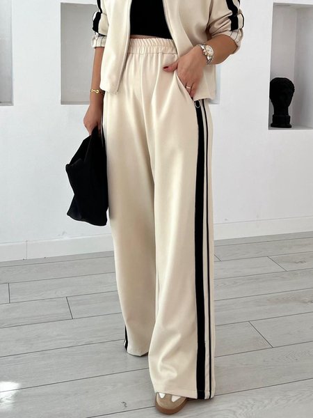 

Casual Color Block Fashion Straight Pants, Apricot, Pants