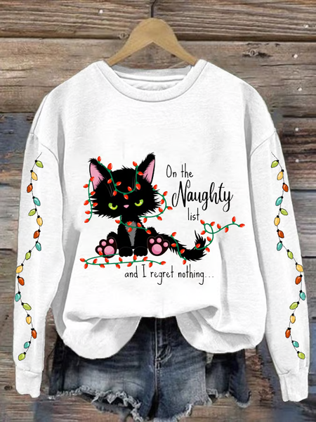 

Women's On The Naughty List And I Regret Nothing Christmas Cats Printed Casual Sweatshirt, White, Hoodies&Sweatshirts