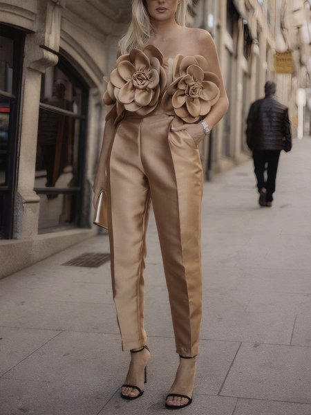

Elegant Plain Strapless Jumpsuit, As picture, Jumpsuits