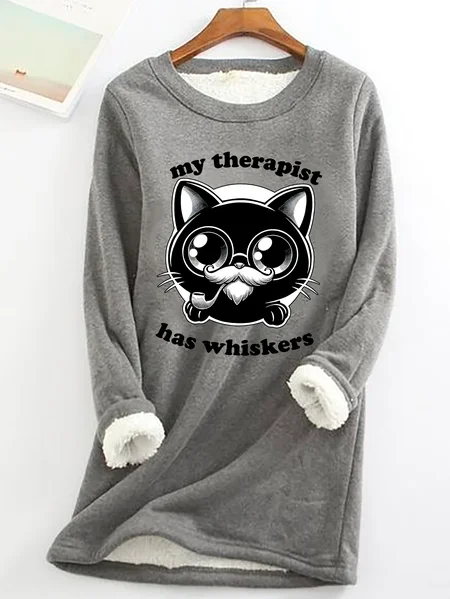 

Therapist Cat - Cute Irony Pet Casual Fluff Fleece Fabric Sweatshirt, Gray, Hoodies&Sweatshirts