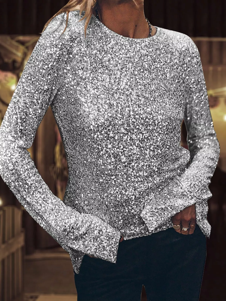 

Women's Long Sleeve Tee T-shirt Spring/Fall Plain Jersey Crew Neck Daily Going Out Vintage Top, Silver, T-Shirts