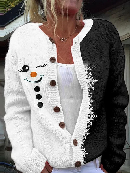 

Casual Christmas Crew Neck Cardigan, As picture, Cardigans