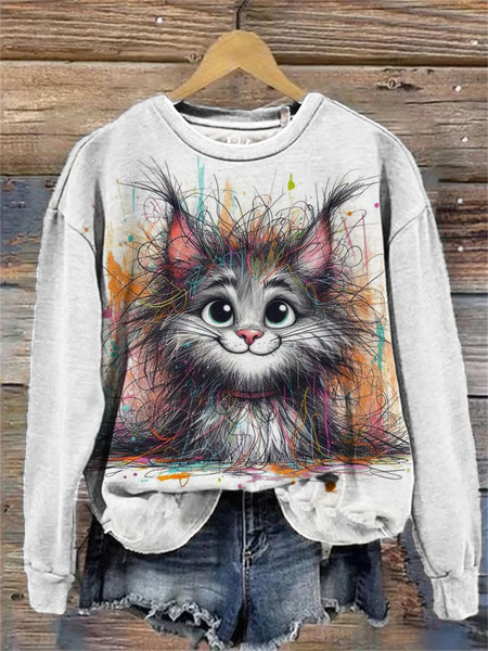 

Women's Cute Art Explosion Cat Print Sweatshirt, White, Hoodies&Sweatshirts