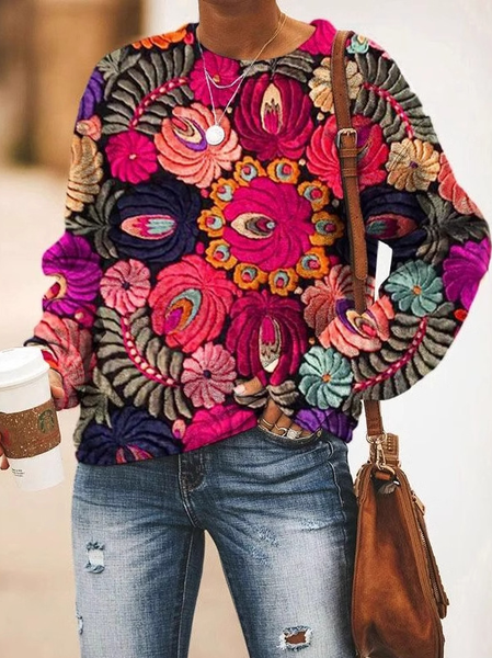 

Casual Crew Neck Ethnic Sweatshirt, Multicolor, Hoodies & Sweatshirts
