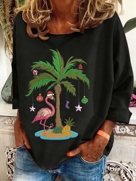 

Women's Christmas Palm Tree Print Casual Sweatshirt, Black, Hoodies&Sweatshirts