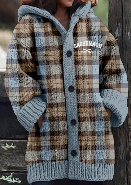

Women Wool/Knitting Plaid Long Sleeve Comfy Casual Cardigan, Brown, Cardigans