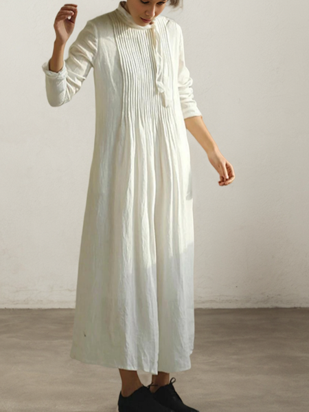 

Linen Plain Crew Neck Dress, White, Maxi Dresses