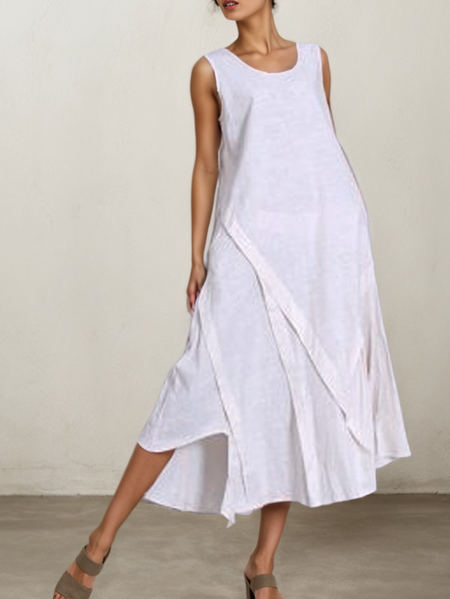 

Linen Plain Crew Neck Maxi Dress, White, Dresses