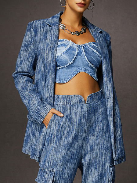 Urban Lapel Collar Denim Blazer, Blue, Blazers