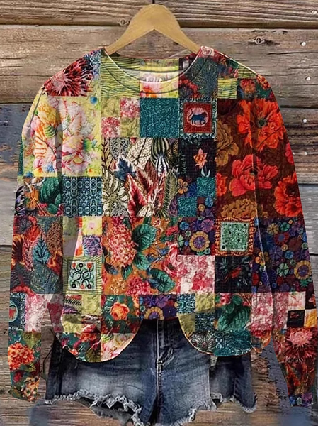 

Casual Crew Neck Geometric Sweatshirt, Multicolor, Hoodies & Sweatshirts