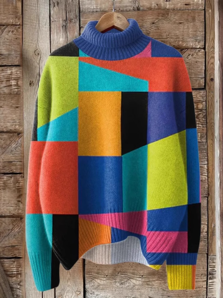 

Casual Turtleneck Geometric Sweatshirt, As picture, Hoodies & Sweatshirts