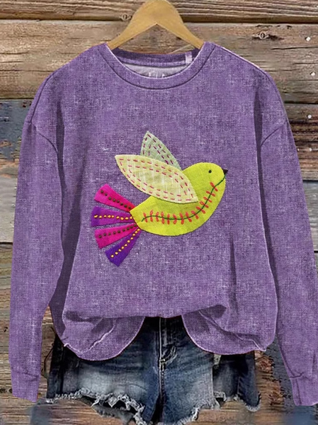 

Casual Crew Neck Animal Sweatshirt, Purple, Hoodies & Sweatshirts