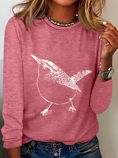 

Carolina Wren - Thryothorus Ludovicianus Casual Long Sleeve Shirt, Watermelon, Long sleeves