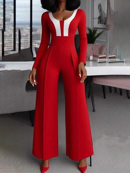 

Urban Color Block Crew Neck Jumpsuit, Red, Jumpsuits