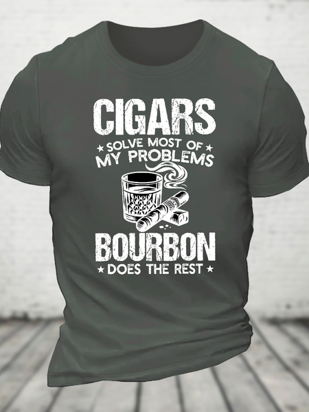 

Cigars Solve Most Of My Problems Bourbon Does The Rest Cotton T-Shirt, Deep gray, T-shirts