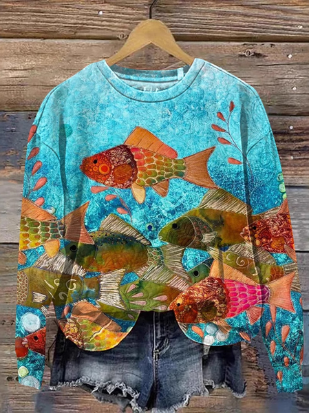 

Casual Crew Neck Animal Sweatshirt, Blue, Hoodies & Sweatshirts