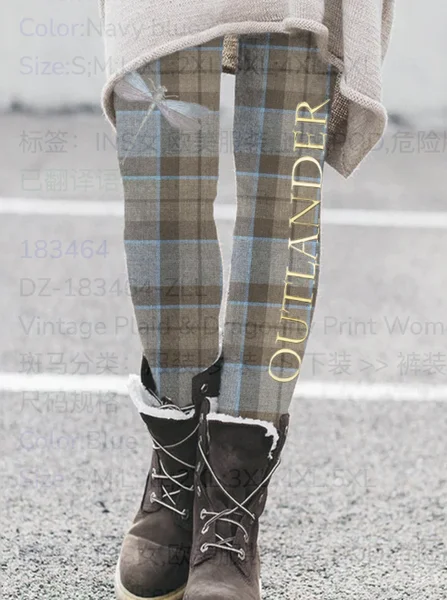 

Vintage Plaid Long Leggings, Brown, Leggings