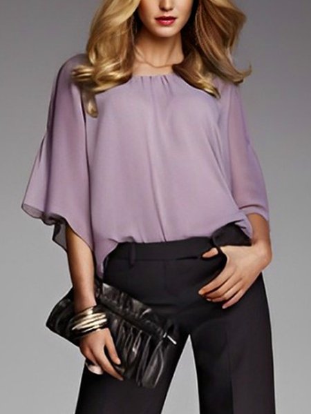 

Urban Plain Crew Neck Loosen Blouse, Light purple, Blouses and Shirts