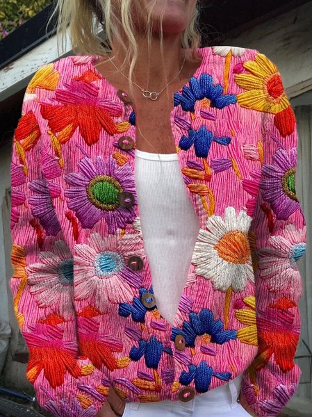 

Crew Neck Loose Casual 3D Printing Cardigan, As picture, Cardigans