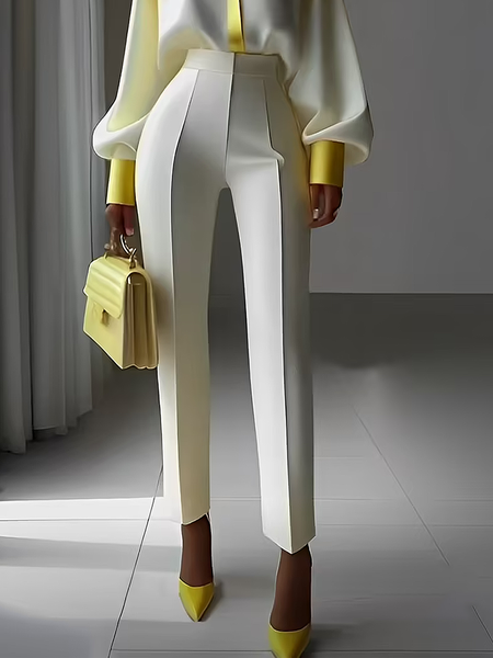 Urban Plain Straight Pants with Pockets, Off white, Pants