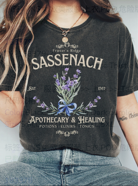 

Historical Tv Inspired Vintage Thistle Graphic Washed T Shirt, Black, T-shirts