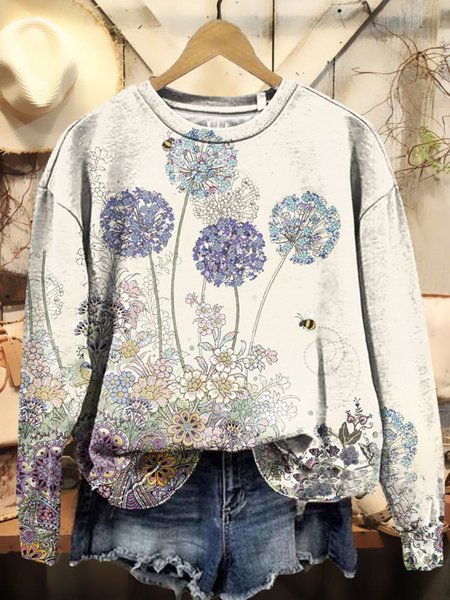 

Women's Crew Neck Dandelion Casual Spring/Fall Long Sleeve Floral Sweatshirt, White, Sweatshirts & Hoodies