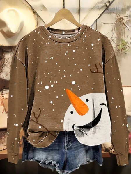 

Women's Crew Neck Abstract Casual Spring/Fall Long Sleeve Sweatshirt, Brown, Sweatshirts & Hoodies