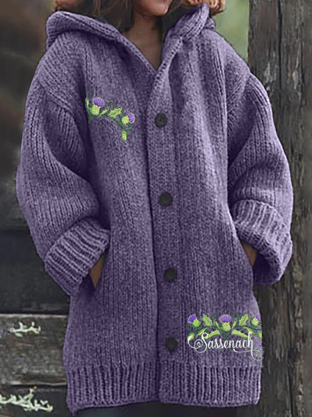 

Women Wool/Knitting Plaid Long Sleeve Comfy Casual Cardigan, Purple, Cardigans