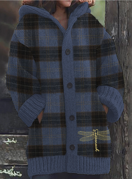 

Women Wool/Knitting Plaid Long Sleeve Comfy Casual Cardigan, Blue, Cardigans